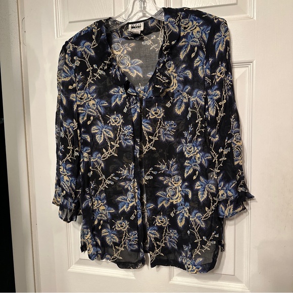 Leslie Fay 10 Women's 2 Piece Navy Floral Sleeveless Midi Shift Dress & Blouse - Picture 6 of 11